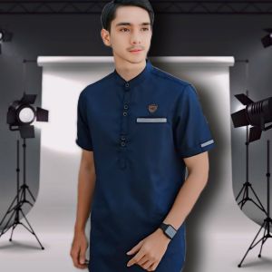 Baju Koko Pria Dewasa NAVY BLUE LENGAN PENDEK Muslim oleh ANNUR BUSANA