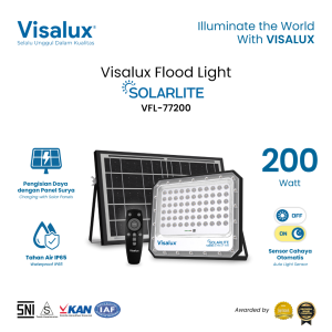Visalux Flood Light Solarlite 200W - Lampu Sorot Remote Energi Surya Sensor Cahaya Putih (SLT-VFL77200DL)