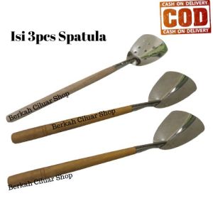 Sodet Stainless Gagang Kayu 3pcs / Spatula Penggorengan Serbaguna Set