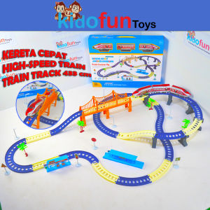 Mainan Kereta Cepat Jakarta Bandung Electric Train Set 69pcs Rel Panjang Bertingkat 4.5M Ada Suara & Musik