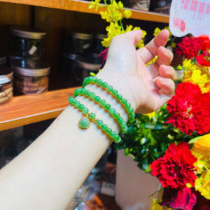 vòng tay nữ dáng chuỗi ngọc bích tự nhiên mix charm hồ ly bọc vàng tây và bi cầu vàng tây vòng tay đá phong thuỷ trang sức thiết kế đủ hoá đơn thẻ bảo hành