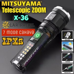 Senter X36 Senter Tangan Transparan Laser Zoom Super Terang + Solar Panel Charger MS 1237 - Sc