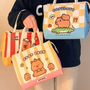 Cartoon Animals Capybara Thermal Bag Cute Stain-resistant Handbag Large Capacity Lunch Bag Kids Gift