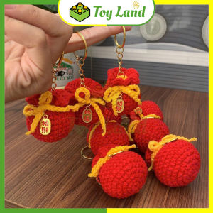 Móc Khóa Len Túi Thần Tài Charm Vàng Chữ Đỏ Túi Tiền May Mắn Quà Tặng Dễ Thương Treo Túi Xách Ba Lô