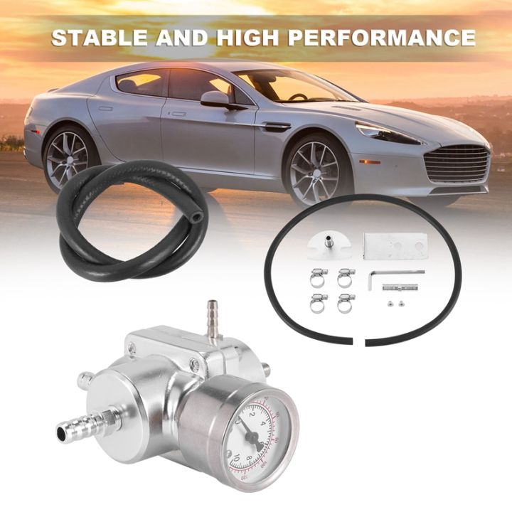 Universal Car Adjustable Fuel Pressure Regulator with Gauge Silver ...