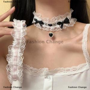 [COD] Fashion Change Short Lace Choker Nekclace For Women Girl Fashion Lolitas Heart Pendant Gothic Collar Necklace Gift For Party Cosplay Jewelry