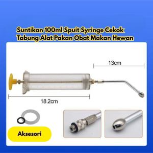 Suntikan 100ml Spuit Stainless Sapi Feeding Alat Makan Obat Pet BR200 Hewan Tube Oral Kerbau Injeksi Burung Premium Syringe Tabung Peliharaan Kambing Bengkok Domba Drencher Pakan Babi Ternak Kuda Cekok