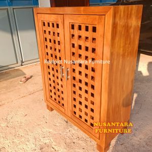 tempat sepau kayu jati mebel jepara rak sepatu minimalis retro
