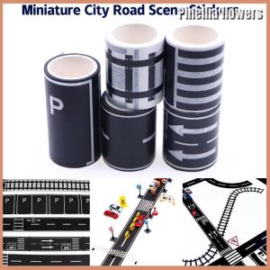 【Pinellia flowers】 1Roll 5M 1:12 Dollhouse Road Traffic Railway Track Scene Tape Sticker Miniature Parking Scene Curve Sticker Model Decor Toy Accessories
