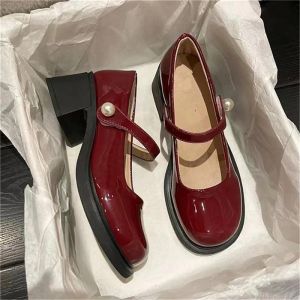 Free Shipping Retro-Style Autumn New Collection: Single Shoes Height-Increasing High Heels Round-Toe WomenS Shoes Chunky-Heeled Leather Shoes Casual Shoes
