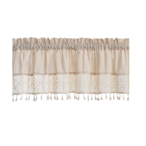 ผ้าม่านแบ่งม่านแบบสั้นม่านประตูผ้าลินินประดับพู่ลูกไม้ติดตั้งง่ายสำหรับห้องนั่งเล่นและหน้าต่าง