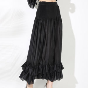 Women Ruffled 3/4 Sleeve Pleated T-shirt or High Waist Long Overskirt #20252020 （T-shirt and skirt are sold separay)