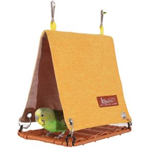 OUTOPEN Hanging Bird Nest Weaving Cooling Bird Cage Hut Tent Bed Bird Cage Accessories with Hooks Parrot Swing Hammock Summer