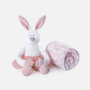 Baby Blanket with Stuffed Animal ToysPink Bunny Security Sleep Blanket 75*100 CM Plush Sheep with Flannel Blankets