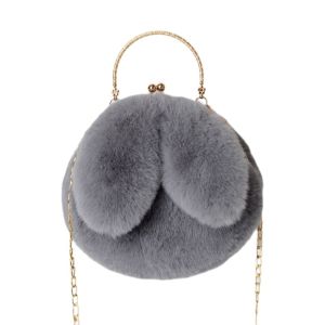 YH4F Faux Fur Bunny Shoulder Bag Plush Chain Strap Chain Bag Durable Round Shape Small Round Phone Bag Women