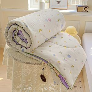 Moon Home Mall ผ้าห่มเย็นสบาย 5/6.5ฟุต ฤดูร้อนเส้นใยถั่วเหลืองถูกแช่เย็นโดยเครื่องปรับอากาศฤดูร้อนผ้าห่มบางแม่ และลูกสามารถซักได้