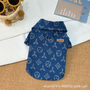 Áo sơ mi denim chống gió mùa thu đông xuyên biên giới quần áo cho mèo và chó trang phục thú cưng ấm áp và phong cách có bán sỉ và giao hàng tận nơi.