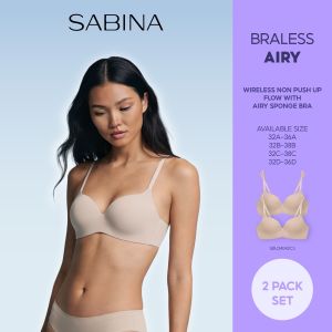 ( Set 2 pcs.) Sabina Pretty Premium Airy Innovation Thin Wireless Seamless Bra SBU24042C3 Sand