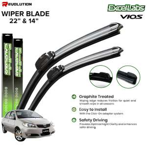 REVO EXCELLABS Front Wiper Blades for Toyota Vios 2002–2007 Banana Type (22"/14")