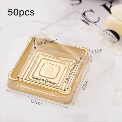 Transparent Mooncake Container with Gold Base and White Ribbon for Mid-Autumn Festival