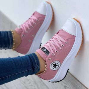 New Spring Round-Toe Canvas Shoes Low-Top Thick-Soled Large Size Single Shoes