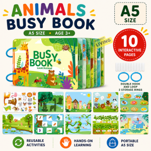 Educational Toddler Busy Book - Montessori Sensory Activity & Play Book | Interactive Busy Board for Preschool Age 2-4 | Ideal Quiet Book for Learning Birthday and Christmas Gifts