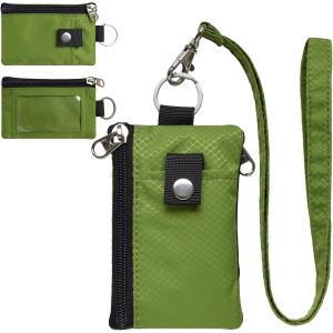 Minimalist RFID Blocking Small Wallet with ID Badge Window Waterproof Zipper Cases Pouch and Lanyard Keychain for Cards Cash Coin Travel Women and Men