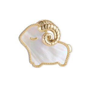 OOC Inlaid Rhinestone Golden Sheep Brooch Exquisite Metal Curved Horns Animal Lapel Pin Cute Lamb Accessory Glossy Shell Zodiac Year Badge Spring Festival