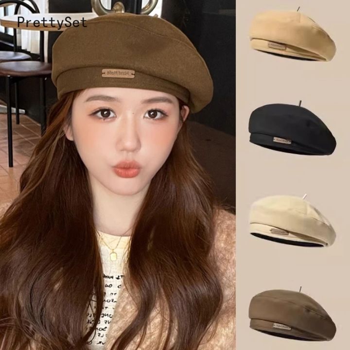 Korean Autumn and Winter Woolen Berets Caps for Women Retro Fashion ...