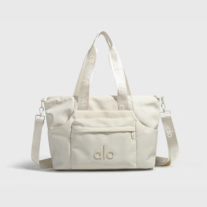 ALO Single Front Pocket Nylon Tote Bag Logo Printed Handle Detachable Crossbody Strap Yoga Daily Gym Shoulder Handbag