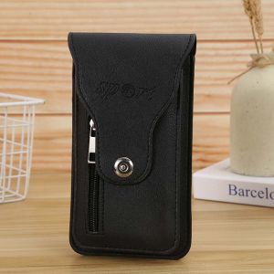 BABYBANG Men PU Leather Travel Button Zipper Hasp Zipper Mobile Phone Case Belt Bag Running Bags Waist Bag Waist Pack Cell Phone Holder Fanny Pack
