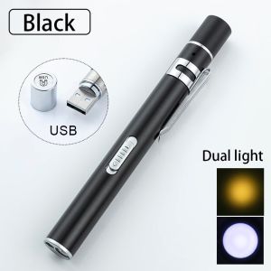 Senter Dokter Medical LED Pen Senter Medis Mata Diagnosa Hiking Camping Flashlight Penlight USB Mini Portable Putih Kuning