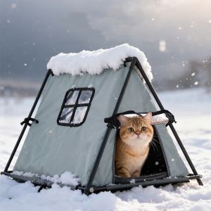 SIRENXI Di động Lều thú cưng ngoài trời Oxford Có thể gập lại Lều teepee cho mèo Tối giản Ấm áp Nhà tạm cho mèo hoang Trong nhà ngoài trời