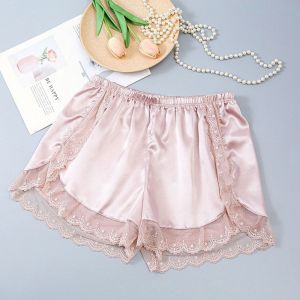 GOOTRADES บางและบาง เย็นเย็น หลวมหลวมๆ สำหรับผู้หญิง ผ้าไหมน้ำแข็งน้ำแข็ง กางเกงขาสั้นใส่ในบ้าน ชุดนอนขาสั้น กางเกงนอนลูกไม้ โพลีเอสเตอร์ กางเกงขาสั้นเพื่อความปลอดภัย