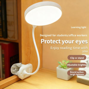 LED Clip Table Lamp with Mobile Phone Stand 3 Modes Dimingable USB Rechargeable Study Desk Light