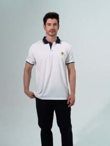 Jeans Fritz Yellow Navy Blue Contrast Collar Crest Embroidered Polo Shirt For Men Short Sleeve Regular Fit Breathable Casual Summer Top COD Fast Delivery