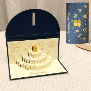 MARBLEX 3D Pop-Up Birthday Red Envelope Greeting Card Can Hold 1-20 Cash Foldable Red Envelope Greeting Card  Gold  Years Money Red Envelope Surprise Gift