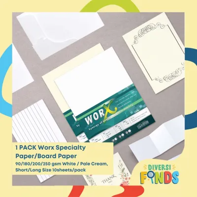 1PACK Worx Specialty/Board Paper 90/180/200/250 gsm White / Pale Cream Short/Long Size 10sheets/pk