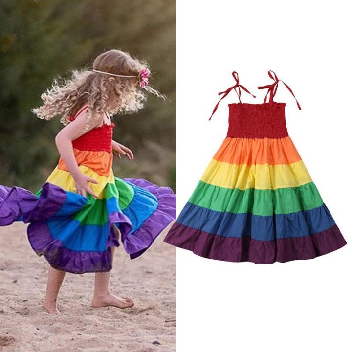 Buy Kids Toddler Baby Girls Rainbow Dress Princess Sleeveless Beach  Butterfly Sundress (3-4T, Rainbow Dress B) at Amazon.in