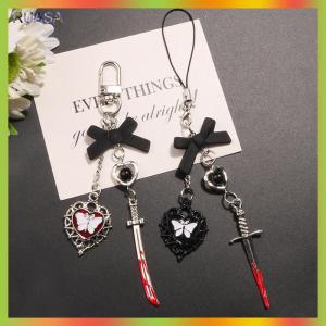 RUASA Gothic Punk Phone Pendant Key Chain Butterfly Heart Sweet Cool Phone Chain Earphone Case Bag Decorations Pendant