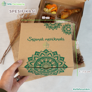 Dus Nasi 20X20 Kraft Bahan 310 GSM Motif Teratai Kotak Nasi Katering Paper Lunch Box Dus Bolu Kue isi 50 pcs