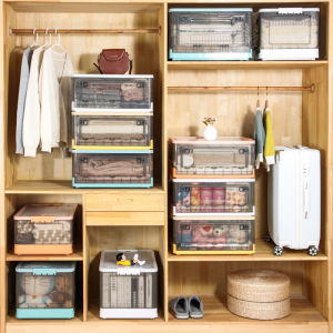 กล่องใส่ของสีชาพับได้ กล่องเก็บของพบได้ กล่องใส่ของเปิดข้างได้ กล่องใส่เสื้อผ้า กล่องใส่กระเป๋า กล่องอเนกประสงค์