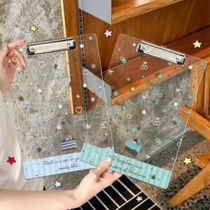 CAMPHORSTORE61RE8 A4/A5/A6 Clipboard Acrylic Clear File Folder Durable Cake Star Pattern Document Exam Paper Holder Students