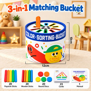 (SG STOCK NDD) Montessori Wooden Color Sorting Cup Shape Stick Matching Toy Busy Bucket Toy