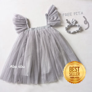 Gaun Bayi 6 sampai 12 Bulan Import GRATIS PITA Terlaris Dress Abu abu Terbaru 2023 Baju Anak Warna Silver Dress Anak Perempuan 1 Tahun Warna Grey Mewah Lucu Korean Style KAP110