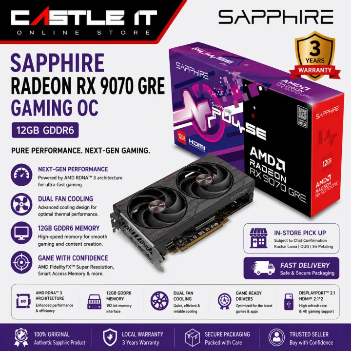 Sapphire Radeon RX 9070 GRE Gaming OC 12GB GDDR6 Dual Fan Graphics Card