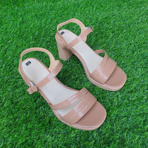 Sandal Nữ Trường Hải Cao Gót Đế Vuông Da PU Đen/Nâu Xd145Đ