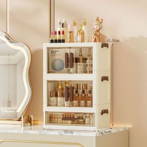 JUSTODO Multi-layer Plastic Storage Box Double Door Large Capacity Desktop Organizer Box  Plastic Cosmetic Storage Box Home