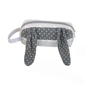 FOUNDTWO Polka Dot Print Bunny Ear Dots Pencil Case Lace Trim Rabbit Big Ear Korean Style Pen Bag Y2k Fashion Storage Cloth Stationery Bag Stationery Holder