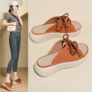 [Free Shipping] Korean-Style Plus-Size Wedge Sandals For Women 2026 Summer New Collection Thick-Soled Lace-Up And Open-Toe Design